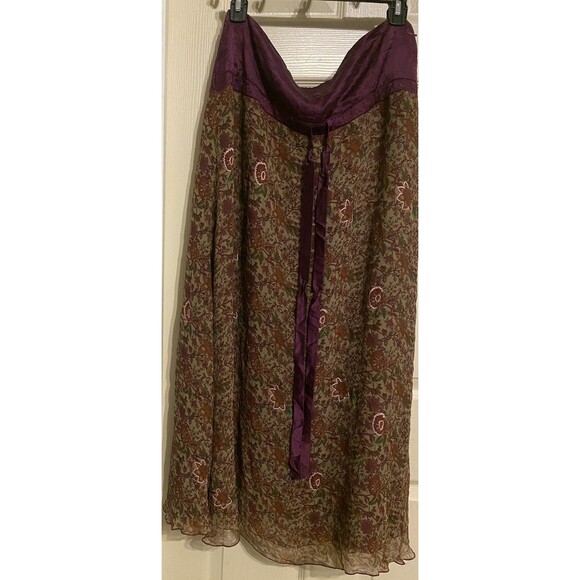 Soft Surroundings Maxi Silk Skirt Red Multi Floral Embroider Line Boho Fairy 14 - Picture 1 of 16